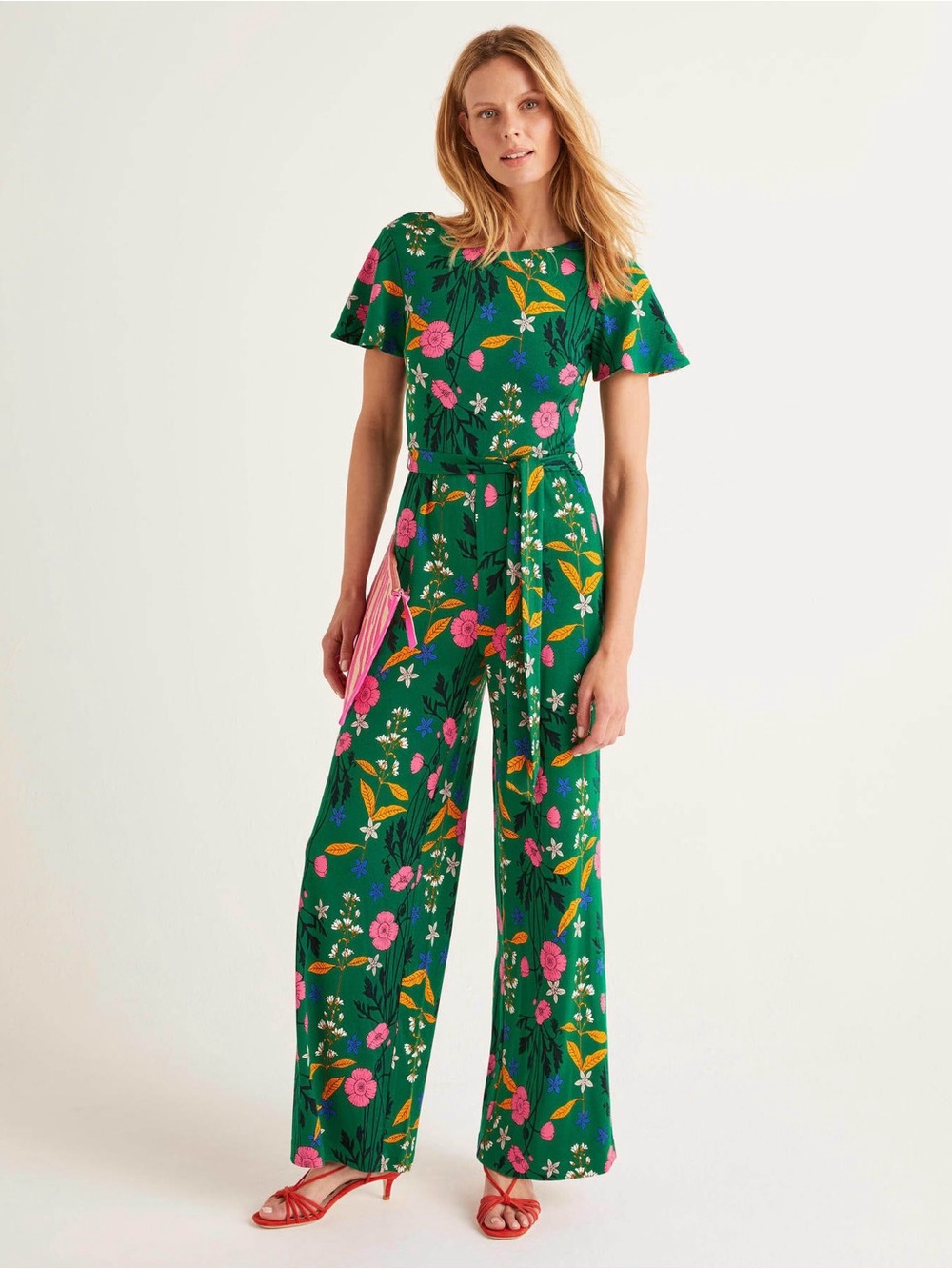 Boden Camille Floral Wide-Leg Tie-Waist Jumpsuit